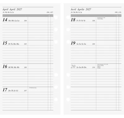 Produktbild von Wochenkalendarium 1 Woche/2 Seiten 9,3x17,2 cm 2027 Packung mit 10 Stück