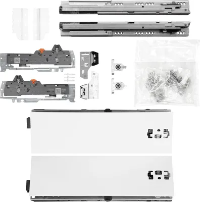 Produktbild von BLUM Schubladenschienen TANDEM SET; Zargenhöhe 115mm, mit TIP-ON BLUMOTION Einheit, 65kg, NL600mm, Seidenweiß, bis KB600mm