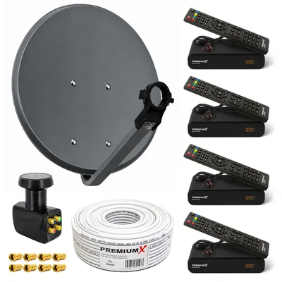 Produktbild von PremiumX SAT Anlage 60cm Antenne Quad LNB 50m Kabel 4x HDTV Receiver