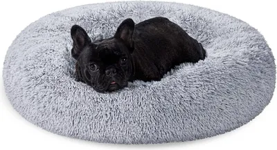 Produktbild von Feandrea flauschiges Hundebett, Katzenkorb, Donut-Kissen, waschbar, herausnehmbare Mittelfüllung, Langplüsch, 70 cm Durchmesser, ombre grau