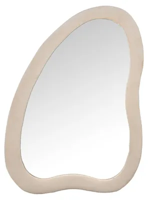 Obrázok produktu pre Zrkadlo s rámom z MDF a zamatovej látky v béžovej farbe, rozmer 68 x 4 x 90 cm