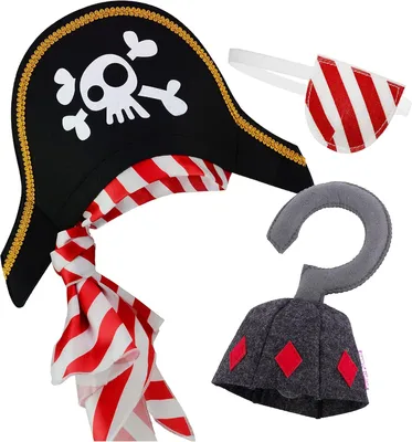 Produktbild von Piratenhoed mit Augenklappe und Hakenhand, Kindergröße, Verkleidung für Karneval