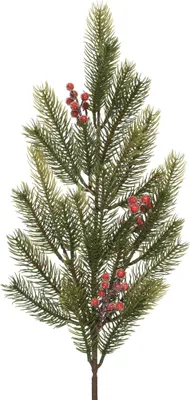 Produktbild von Künstlicher Tannenzweig 64,5cm mit roten Beeren Grün / Rot