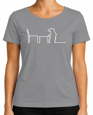 Imagen del producto de La Línea Strichmännchen, diseño de Osvaldo Cavandoli, marca Kult, camiseta para mujer, color gris, talla S
