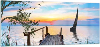 Produktbild von Bilder auf glas - Brücke See - 100x40cm - Glasbilder - Wandbilder - Bilder - Kunstdruck - zum Aufhängen bereit - Wanddekoration aus Glas - Glas Bilder - Wandbild auf Glas - Einteilig - GAB100x40-4115