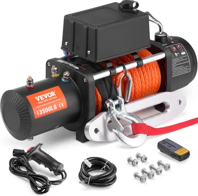 Obrázok produktu pre VEVOR Elektrický navijak, 13 500 lb. 12 V DC s Φ3/8" x 80 ft. Syntetické lano, hliníkové vedenie lana, bezdrôtové a káblové diaľkové ovládanie, vodotesnosť IP55