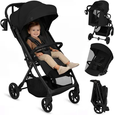 Produktbild von Lionelo Tansi Buggy mit GravelTech Rädern, Auto-Folding, XXL Verdeck UPF50+, leicht & kompakt, Zubehör - Schwarz
