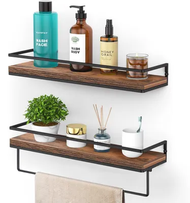 Obrázok produktu pre Polica na korenie, nástenná polica do kuchyne, 42 cm, drevo a kov, antik, rustikálny štýl