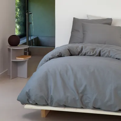 Produktbild von Damai Satin Bettwäsche Silt Bio Struktur Optik 100% Baumwolle Hotelverschluss Bettbezug Kissenbezug Bettgarnitur Bettwäsche-Set 135x200 cm Graphit
