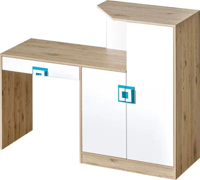 Produktbild von Furniture24 Schreibtisch NICO 11, mit Schubkasten und 2 Türen Hell Eiche/Weiß/Türkis