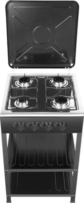 Immagine prodotto di Fornello a gas per esterni - Quattro fuochi - Accensione manuale - Quattro manopole con controllo indipendente - Doppio ripiano - Struttura in ferro - Nero