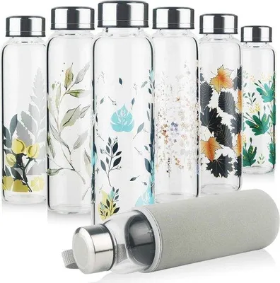 Produktbild von Glaskaraffen mit Neoprenfutterung und dichtschließendem Edelstahldeckel - 500 ml - langlebig und wiederverwendbar