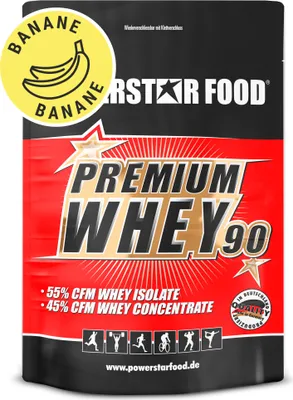 Produktbild von Powerstar PREMIUM WHEY 90 | 90% Protein i.Tr. | Whey-Protein-Pulver 4000 g | 55% CFM Whey Isolat & 45% CFM Konzentrat | Eiweiß-Pulver Banana