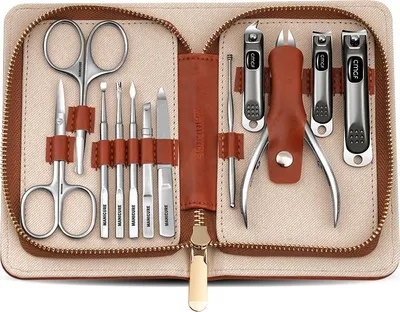 Produktbild von INF 12-teiliges Nagelknipser-Set aus Edelstahl für Maniküre und Pediküre Braun