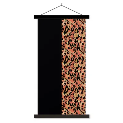 Produktbild von MuchoWow® Textilposter Pantherdruck - Gold - Schwarz 60x120 cm mit schwarzem Rahmen - Magnete