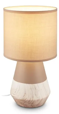 Image de Briloner Lampe de chevet pied en céramique Ø18x34 cm douille E14 max. 25W interrupteur filaire beige aspect bois - Lampe de table salon chambre couloir