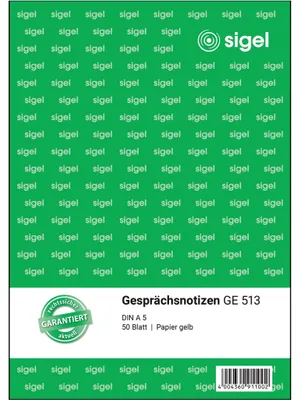Produktbild von SIGEL GE513 Gesprächsnotizen, Papier gelb, A5, 50 Blatt