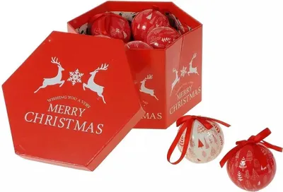 Immagine prodotto di 14 palline di Natale in plastica, diametro 6 cm, confezionate in una scatola decorativa