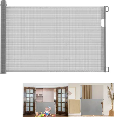 Produktbild von UISEBRT Türschutzgitter Ausziehbar Treppenschutzrollo Absperrgitter Treppenschutzgitter Treppe 0-150cm Baby Kinder Grau