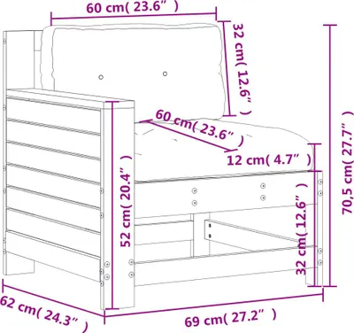 Produktbild von vidaXL Gartensofa mit Armlehne und Kissen Wachsbraun Massivholz Kiefer