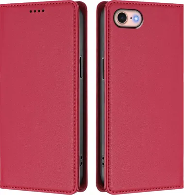 Image de Coque en cuir pour iPhone 8/7/6/6/iPhone SE 2022/2020, étui magnétique en cuirPolyuréthaneavec support Rouge