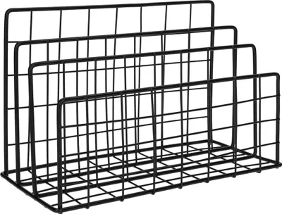 Produktbild von QUVIO Zeitschriftenständer - Zeitschriftenorganisation - Bücherregal - Zeitschriftenständer für den Schreibtisch - Drahtgestell - 3 Fächer - Metall - Schwarz - 11 x 24 x 15 (lxbxh)