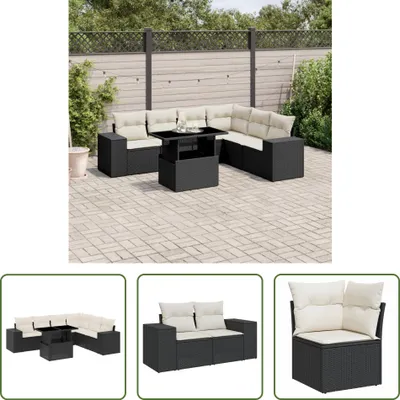 Produktbild von The Living Store 7-tlg. Garten-Sofagarnitur mit Kissen Schwarz Poly Rattan