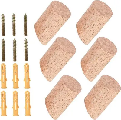 Imagen del producto de Juego de 6 ganchos de madera maciza de haya para colgar en la pared