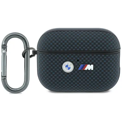 Productafbeelding van BMW hoesje voor AirPods Pro 3, met stikselpatroon, Polyamid, metalen logo en karabijnhaak, blauw