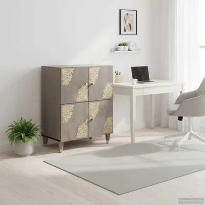 Imagen del producto de vidaXL, aparador gris y dorado, 60 x 33 x 75 cm, madera maciza de mango
