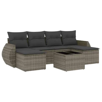 Produktbild von vidaXL 7-tlg. Garten-Sofagarnitur mit Kissen Grau Poly Rattan