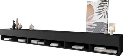 Produktbild von MIRJAN24 TV-Lowboard A300, TV-Tisch mit 3 Klappe, Stehend / Hängend, Wohnzimmer TV-Scharnk (Farbe: Schwarzer Graphit, ohne Beleuchtung)