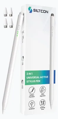 Productafbeelding van Siltcon® Stylus Pen 2-in-1 - Universeel - Palm Rejection - Voor Tablet, iPad, Android - 4 extra punten