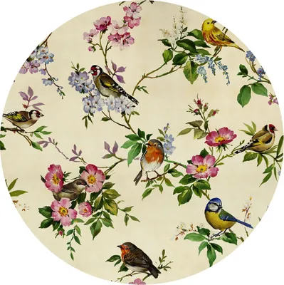 Produktbild von Sanders & Sanders selbstklebende runde Tapete Blumen und Vögel Beige, Grün und Rosa Ø 125 cm