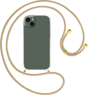 Produktbild von Handykette Backcover-Schutzhülle mit Band (Metall goldfarben) für Apple iPhone 15 Plus - caramel
