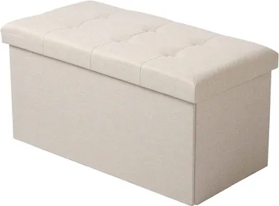 Immagine prodotto di Pouf contenitore con spazio di stoccaggio e seduta in tessuto | Bianco crema | 76x37,5x38 cm