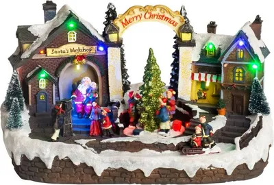 Immagine prodotto di Decorazione MagicHome Natale, Villaggio, 15 LED, colorata con melodie, 3xAA, per interni, 33,50x18x20 cm