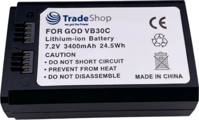Produktbild von Trade-Shop Li-Ion Akku 7,2V / 3400mAh kompatibel mit Godox V1 Pro, V850 III, V860 III Blitzgerät ersetzt VB30, VB30C / mit USB-C Anschluss