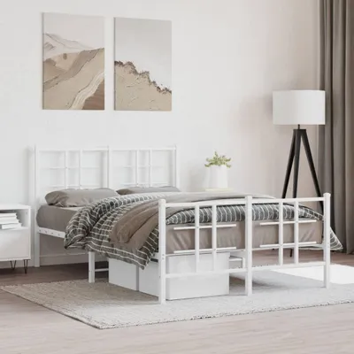 Image de Cadre de lit avec tête et pied de lit en métal blanc 120x200 cm