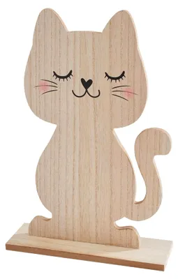 Produktbild von Holzfigur Katze MDF Sperrholz 0,9 cm Stärke einseitig furniert, ideal zum Bemalen, Bekleben und Dekorieren, H 32,5 cm