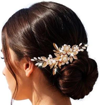 Image de Barrette à fleurs - Feuilles dorées - Perles - Accessoire pour cheveux pailleté pour femmes