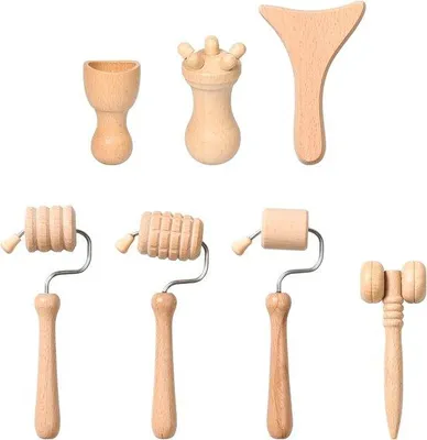 Produktbild von Famanu Maderotherapie Set - Holz-Massageroller und Gesichtsroller für Gesicht, Kopf und Körper