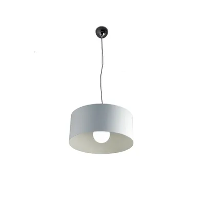 Image de Suspension Cylindre Métallique Blanc et Chrome 1 Lumière E27