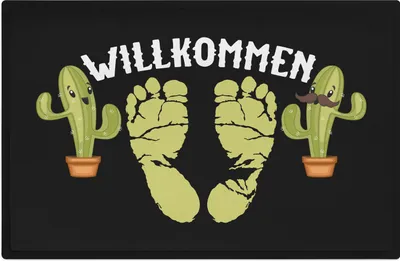 Produktbild von Trendation - Willkommen Fußmatte Grafik Schmutzfangmatte Geschenk Außen Innenbereich 60x40 cm Waschbar Türmatte Grüne Pflanzen