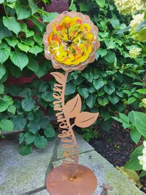 Produktbild von Edelrost Gartenblume Willkommen, grün-orange