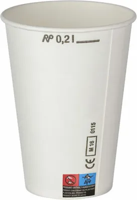 Produktbild von 400x Kaltgetränkebecher Pappbecher weiß mit CE Eichstrich 200 ml