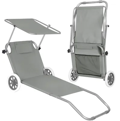 Produktbild von Strandliege Sonnenliege Transportliege Gartenliege mit Räder und Sonnendach - Grau