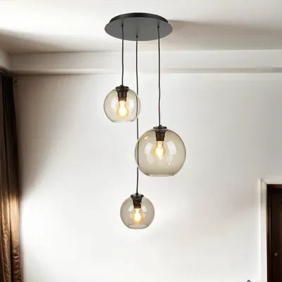Immagine prodotto di Lampada a sospensione a sfera in vetro D: max. 100cm 3x E27 lampada a sospensione retrò tavolo da pranzo cucina VINCENTE