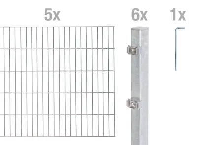 Produktbild von Alberts Doppelstabmatten Zaun, Höhe 180 cm, Länge 10 m, Zaun-Komplettset zum Einbetonieren, feuerverzinkt, Pfosten 60x40 mm