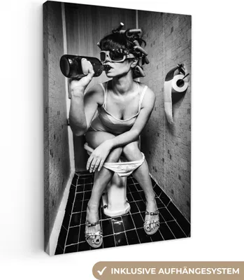 Produktbild von MuchoWow® - Leinwandbilder - Frau - Getränk - Lockenwickler, Wandbild, Wanddeko Bilder Wohnzimmer, 60x90 cm